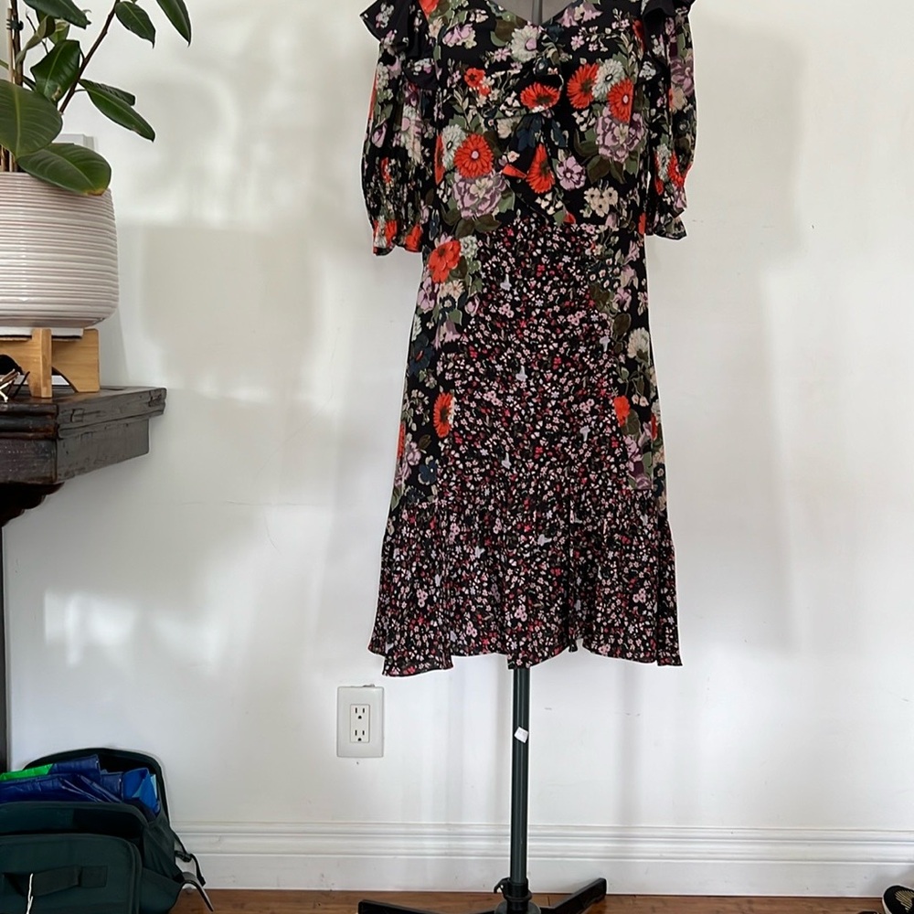 Rebecca Taylor Multi Black Floral Midi Dress
